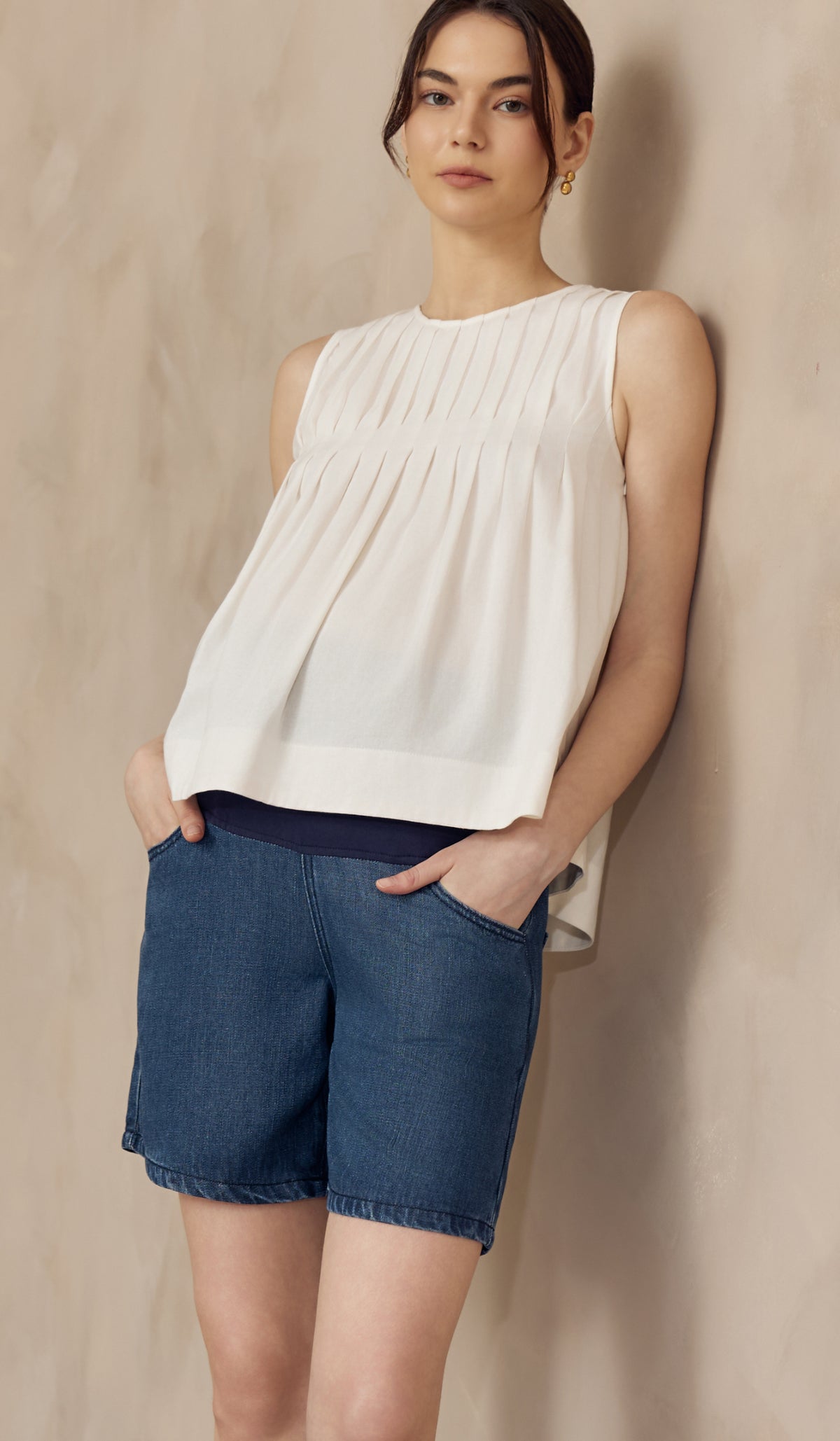 SHILLA LINEN PLEATED TOP WHITE