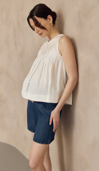 SHILLA LINEN PLEATED TOP WHITE
