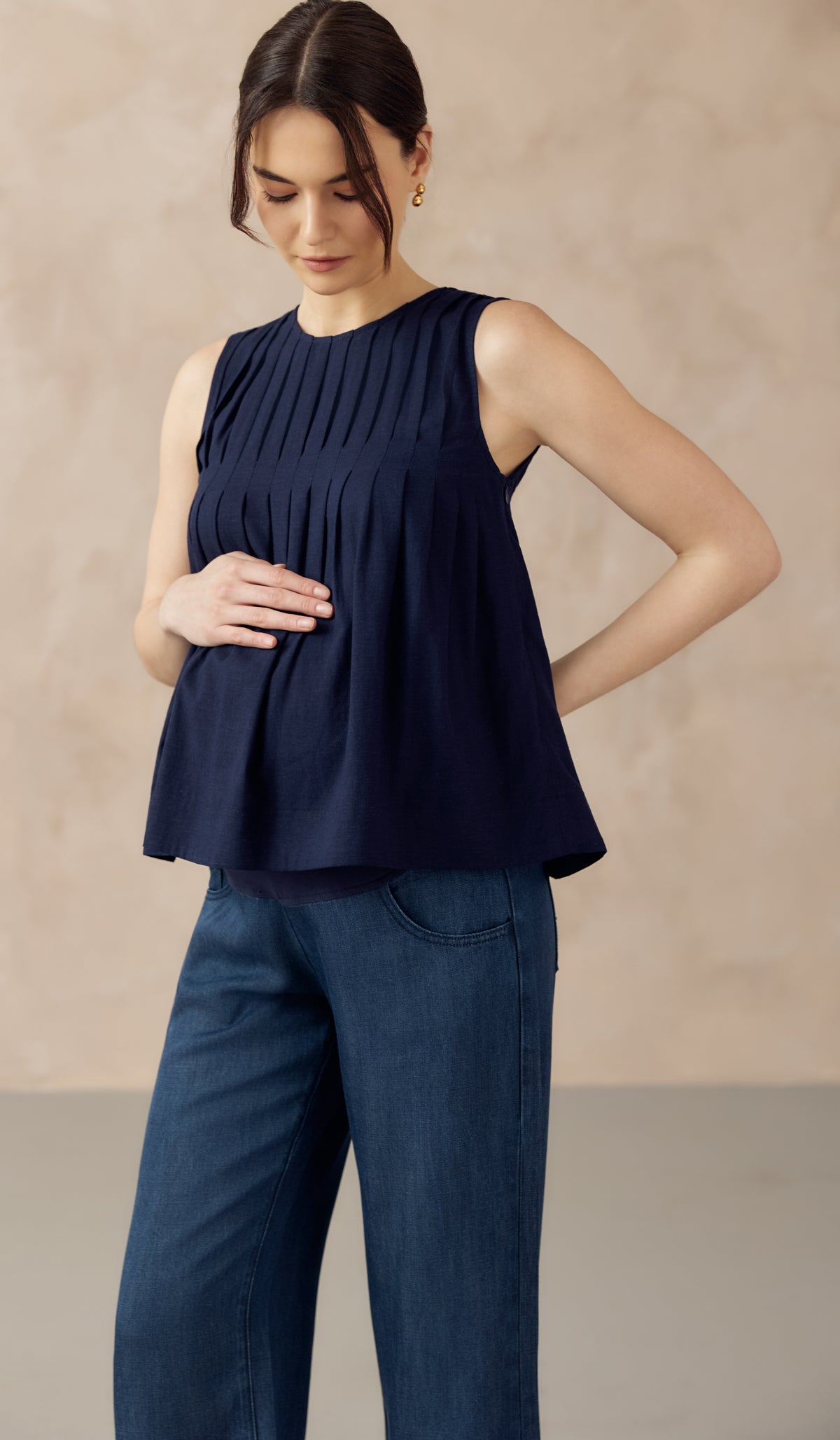 SHILLA LINEN PLEATED TOP NAVY