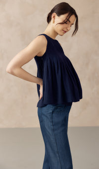 SHILLA LINEN PLEATED TOP NAVY