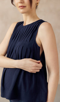 SHILLA LINEN PLEATED TOP NAVY