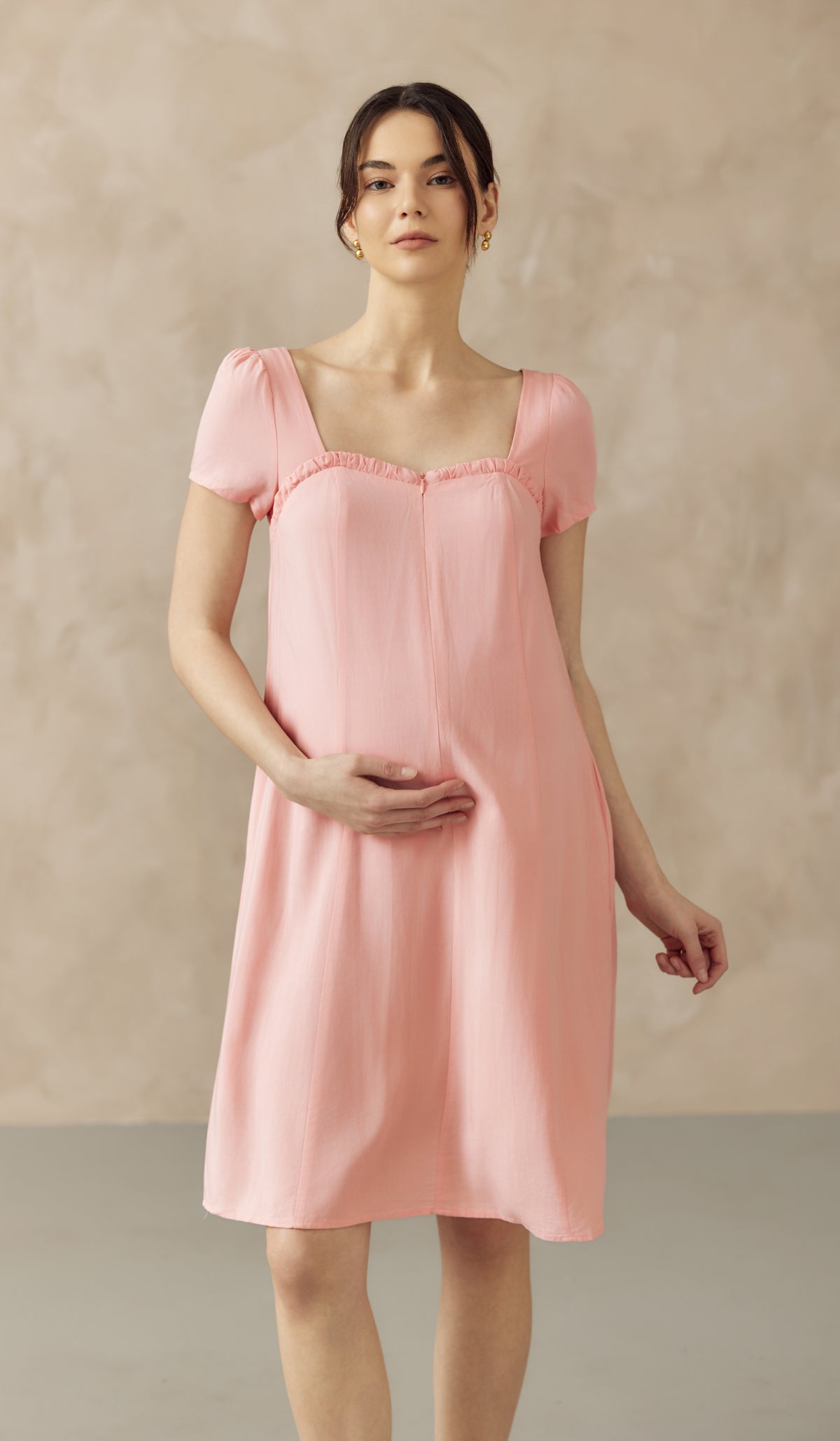 FARAH SWEETHEART NECKLINE NURSING DRESS PINK
