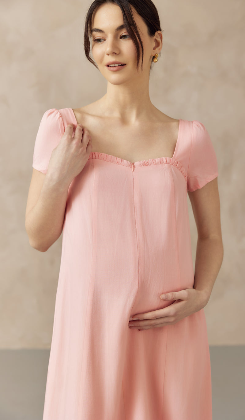 FARAH SWEETHEART NECKLINE NURSING DRESS PINK