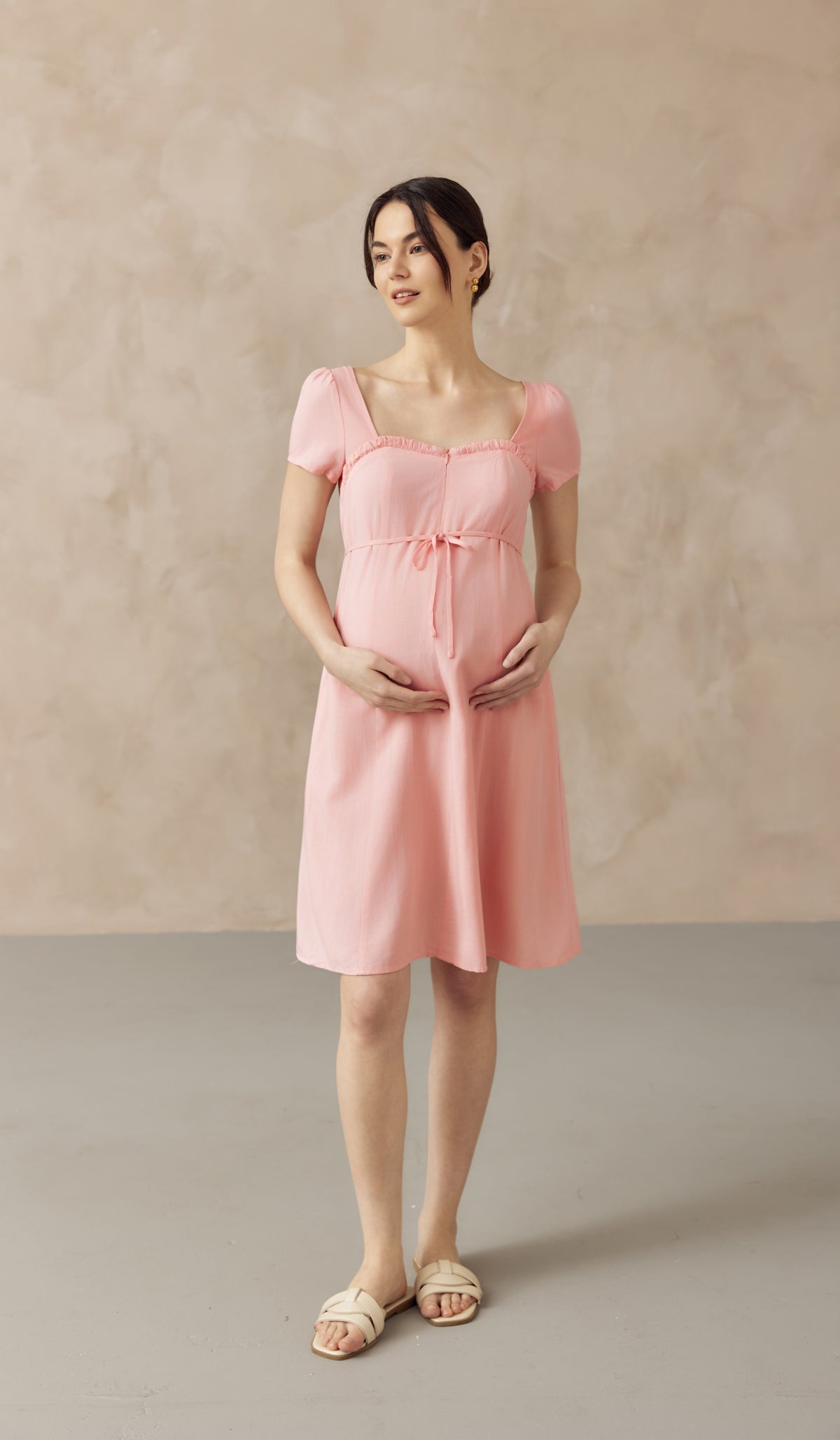 FARAH SWEETHEART NECKLINE NURSING DRESS PINK