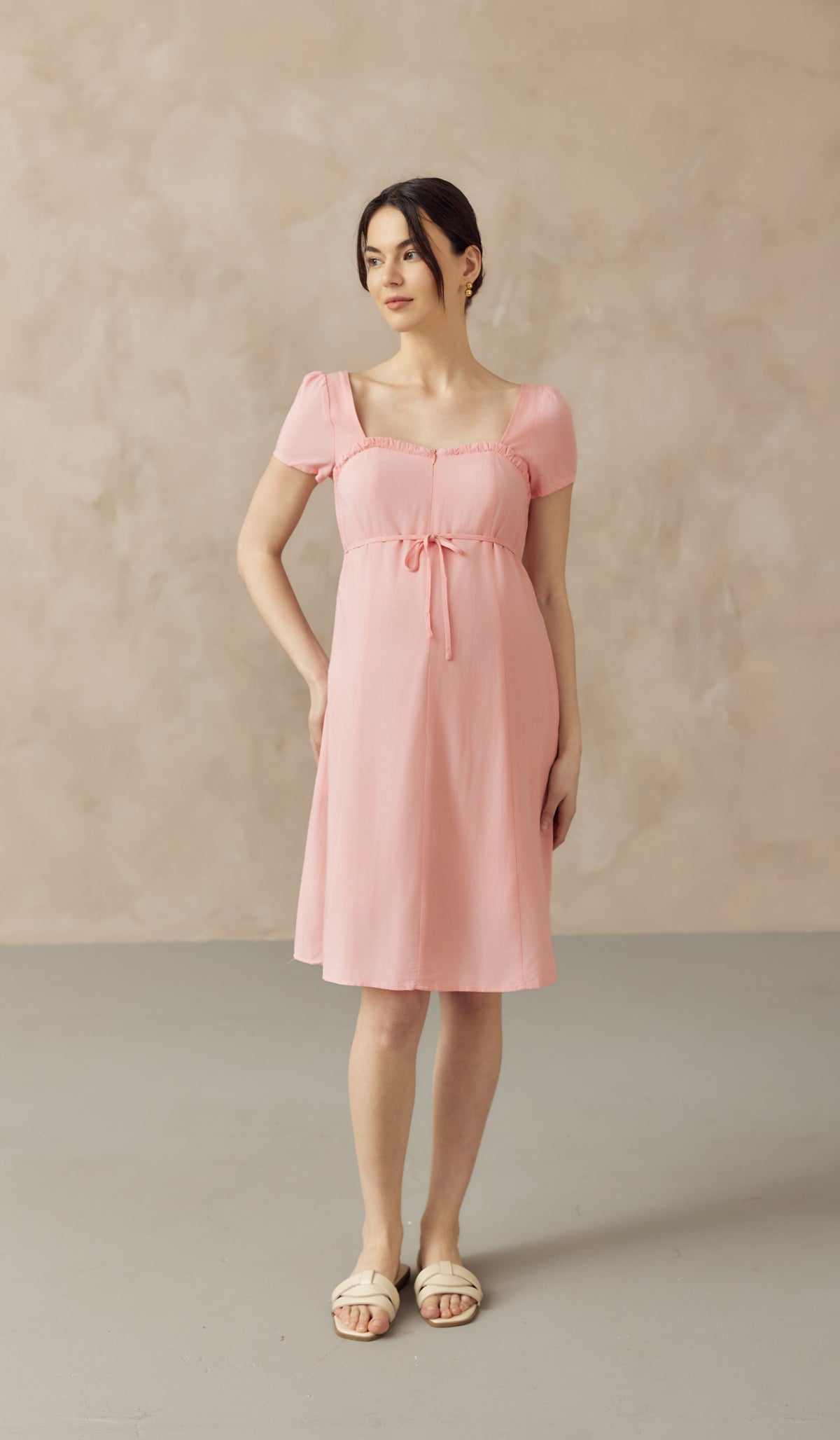 FARAH SWEETHEART NECKLINE NURSING DRESS PINK