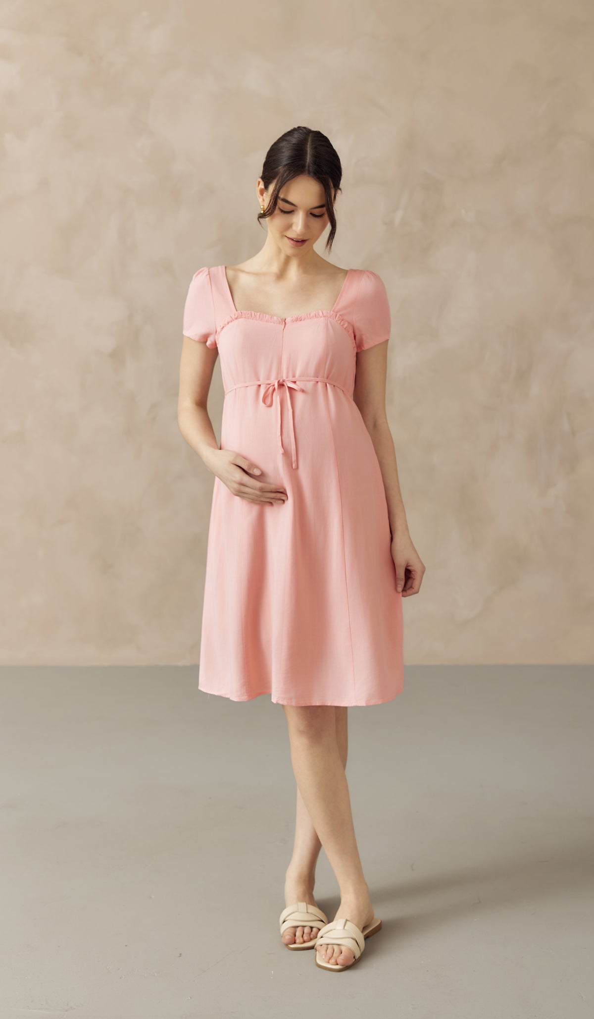 FARAH SWEETHEART NECKLINE NURSING DRESS PINK