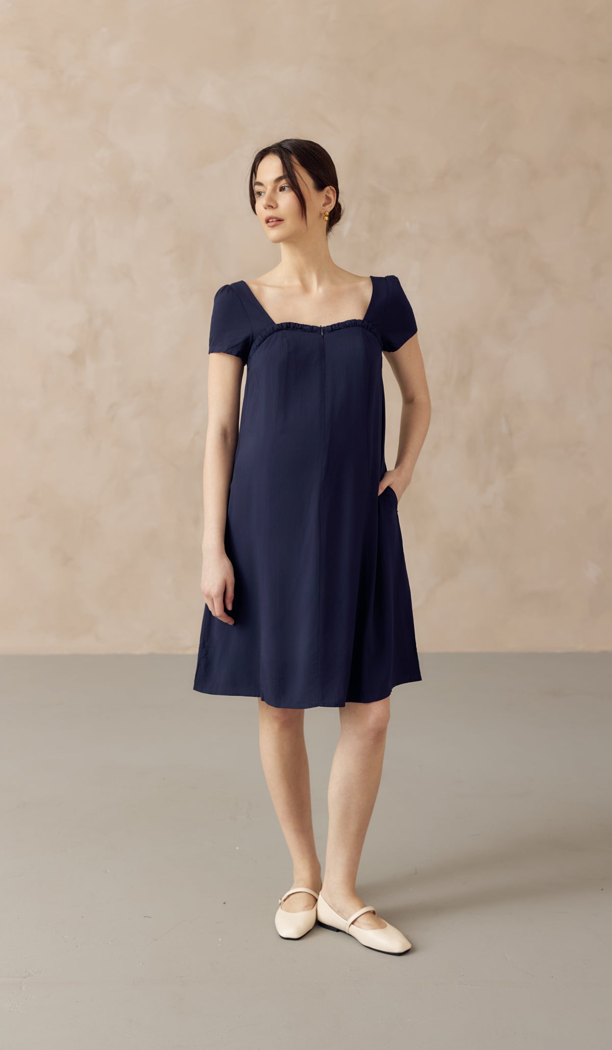 FARAH SWEETHEART NECKLINE NURSING DRESS NAVY