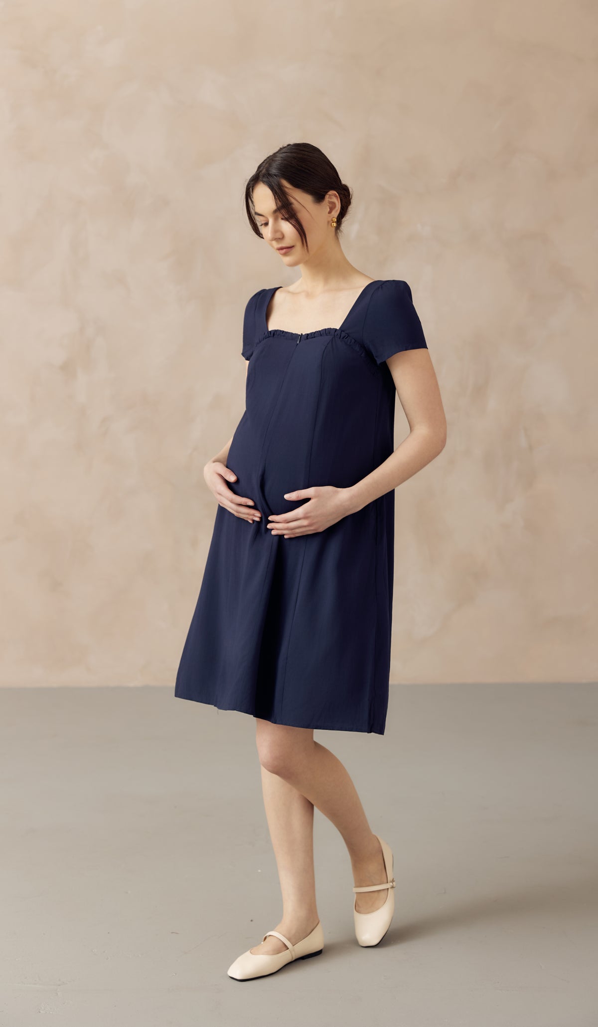 FARAH SWEETHEART NECKLINE NURSING DRESS NAVY