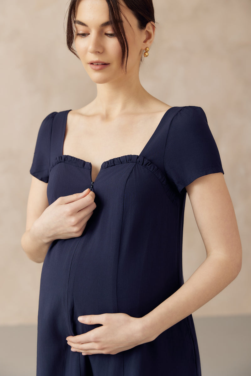 FARAH SWEETHEART NECKLINE NURSING DRESS NAVY