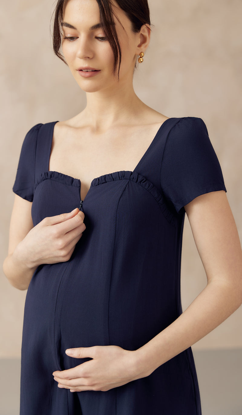 FARAH SWEETHEART NECKLINE NURSING DRESS NAVY