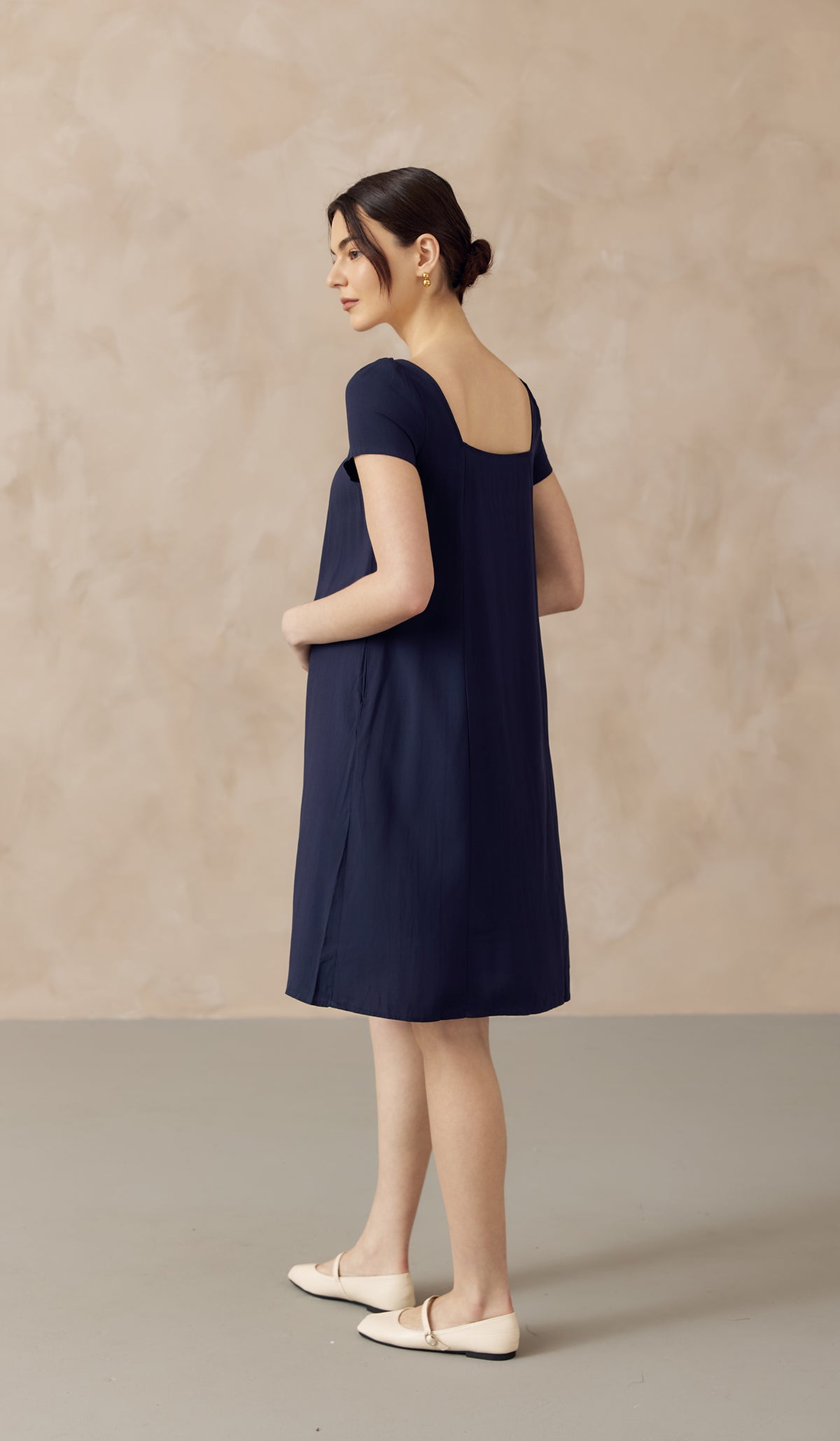 FARAH SWEETHEART NECKLINE NURSING DRESS NAVY