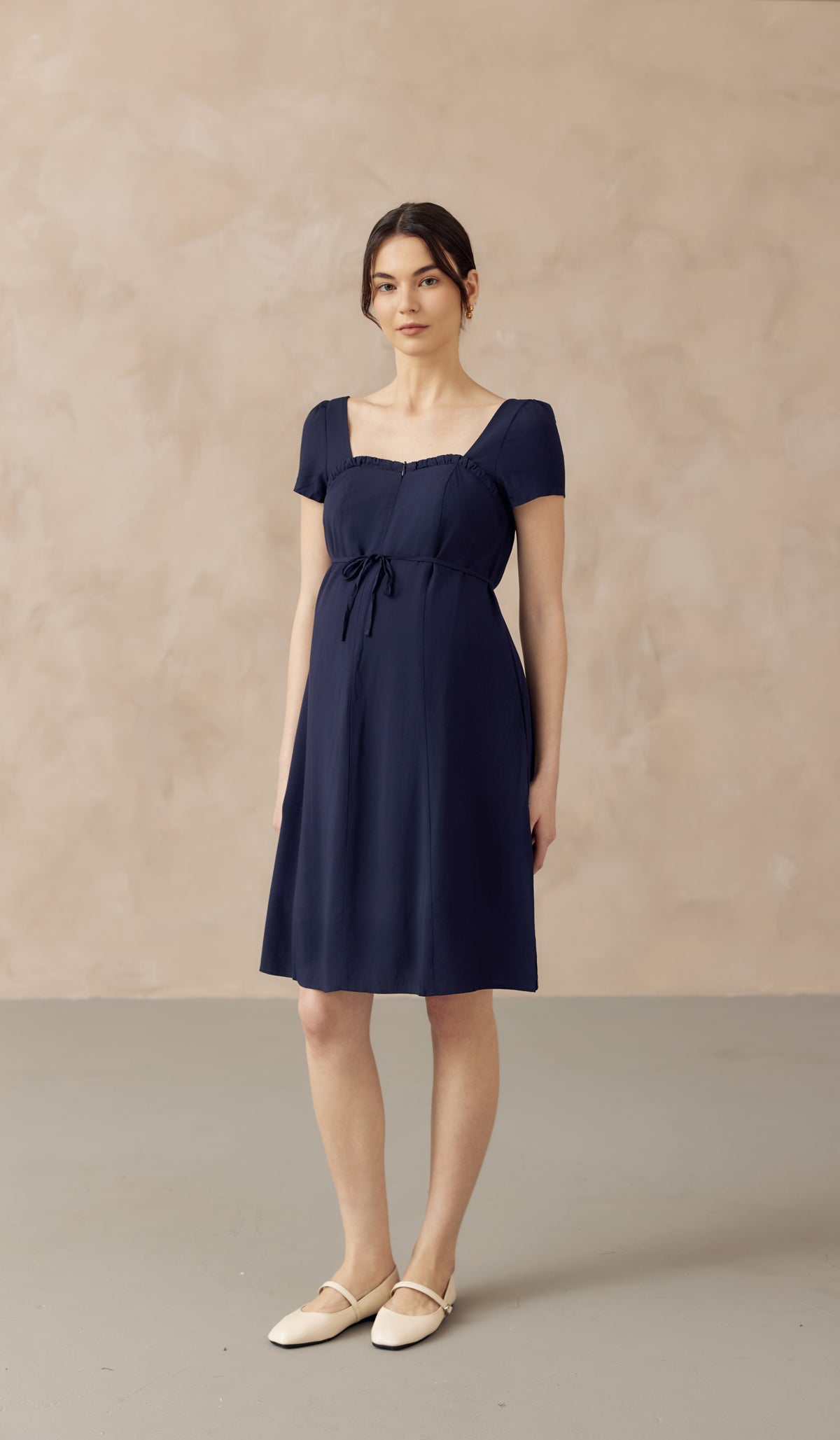 FARAH SWEETHEART NECKLINE NURSING DRESS NAVY