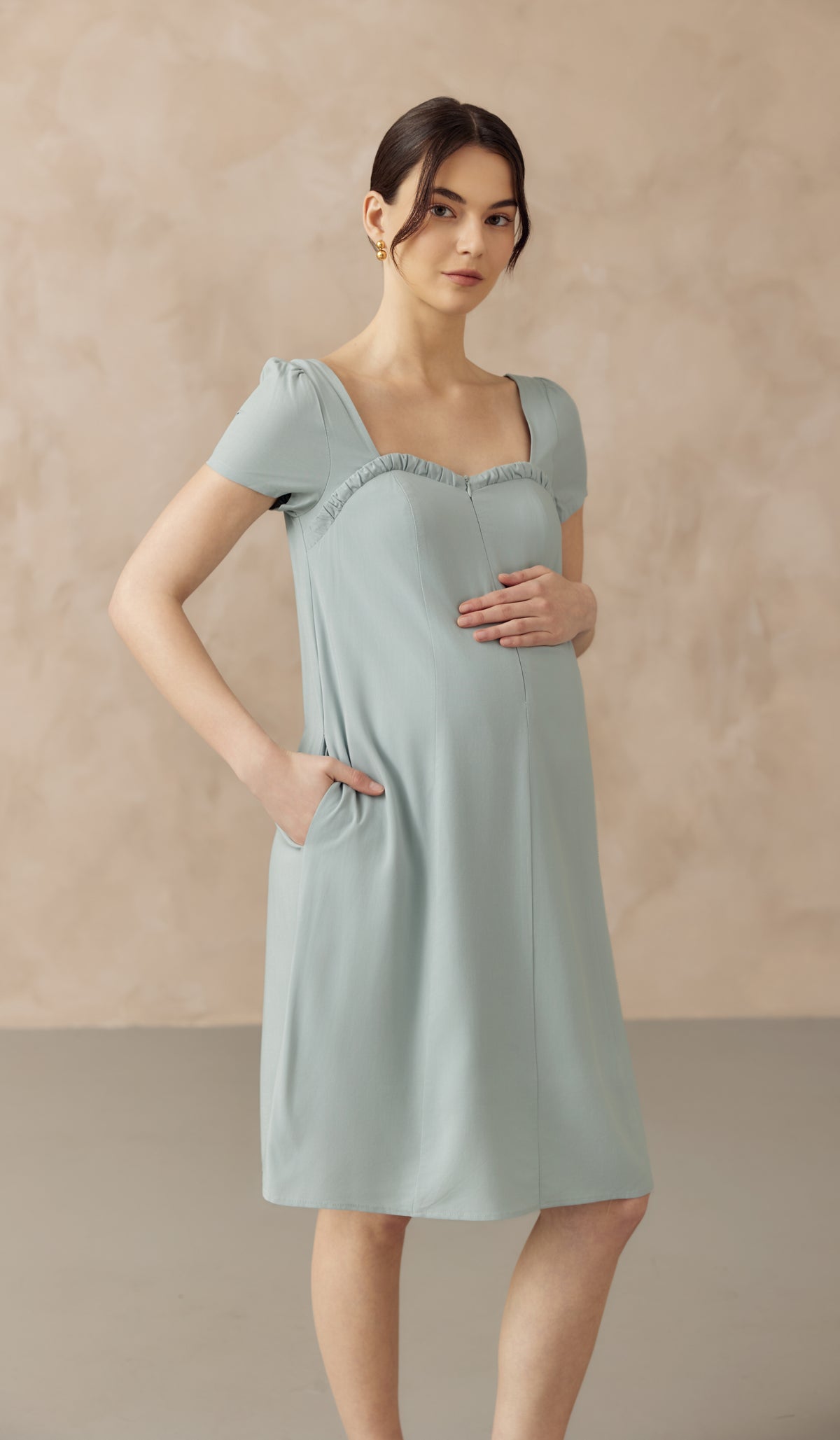 FARAH SWEETHEART NECKLINE NURSING DRESS SEAFOAM