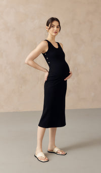 ADELIA RIBBED KNIT NURSING MIDI DRESS BLACK