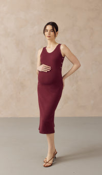 ADELIA RIBBED KNIT NURSING MIDI DRESS WINE RED
