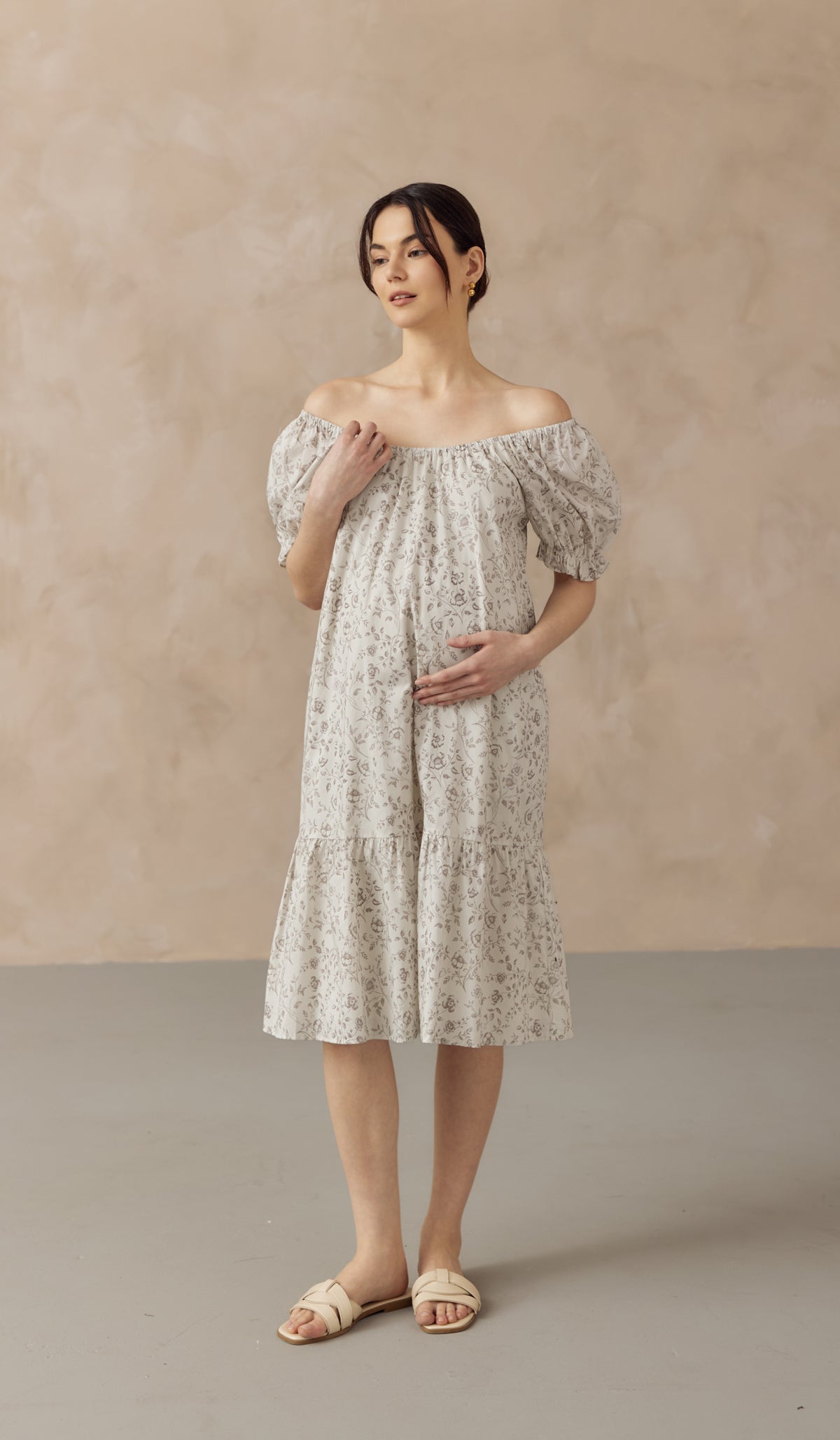 CHIARA ELASTIC NECKLINE DRESS CREAM