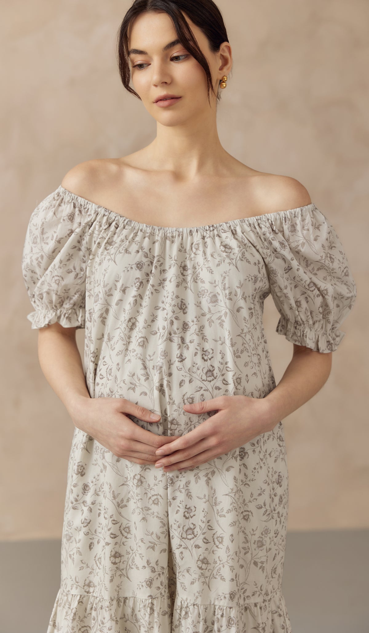 CHIARA ELASTIC NECKLINE DRESS CREAM