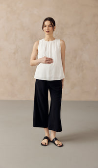 ALLANA RUCHED LINEN TOP WHITE