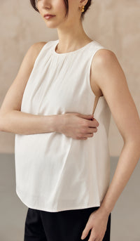 ALLANA RUCHED LINEN TOP WHITE