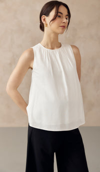 ALLANA RUCHED LINEN TOP WHITE