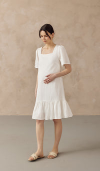 CARLINA NURSING LINEN DRESS W SIDE ZIPS WHITE
