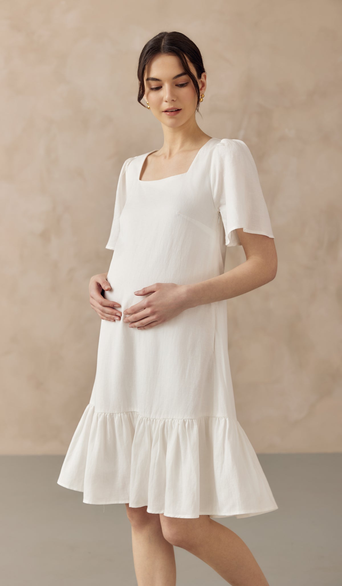 CARLINA NURSING LINEN DRESS W SIDE ZIPS WHITE Dear Collective CARLINA NURSING LINEN DRESS W SIDE ZIPS WHITE Dear Collective