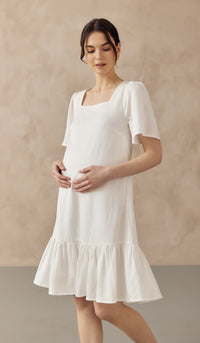 CARLINA NURSING LINEN DRESS W SIDE ZIPS WHITE