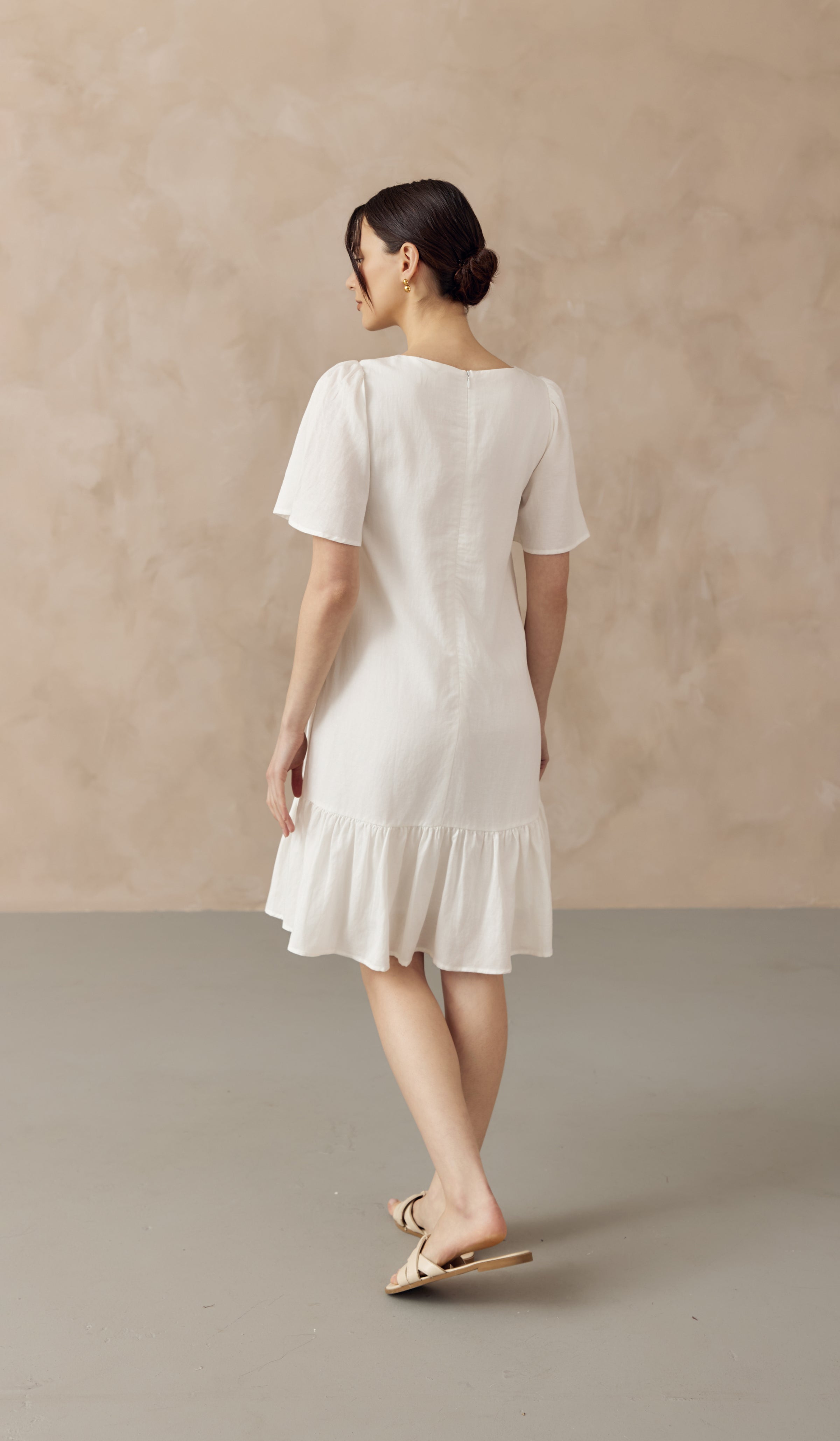 knee length dresses for ladies CARLINA NURSING LINEN DRESS W SIDE ZIPS WHITE – Dear Collective