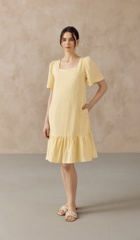 CARLINA NURSING LINEN DRESS W SIDE ZIPS BUTTER YELLOW