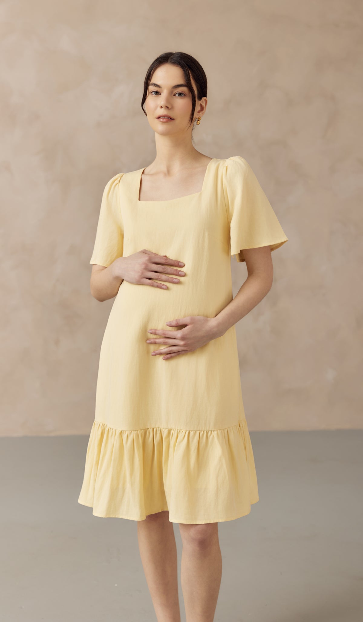 CARLINA NURSING LINEN DRESS W SIDE ZIPS BUTTER YELLOW
