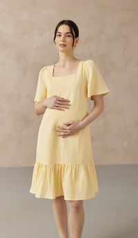 CARLINA NURSING LINEN DRESS W SIDE ZIPS BUTTER YELLOW