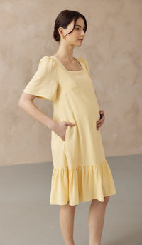 CARLINA NURSING LINEN DRESS W SIDE ZIPS BUTTER YELLOW