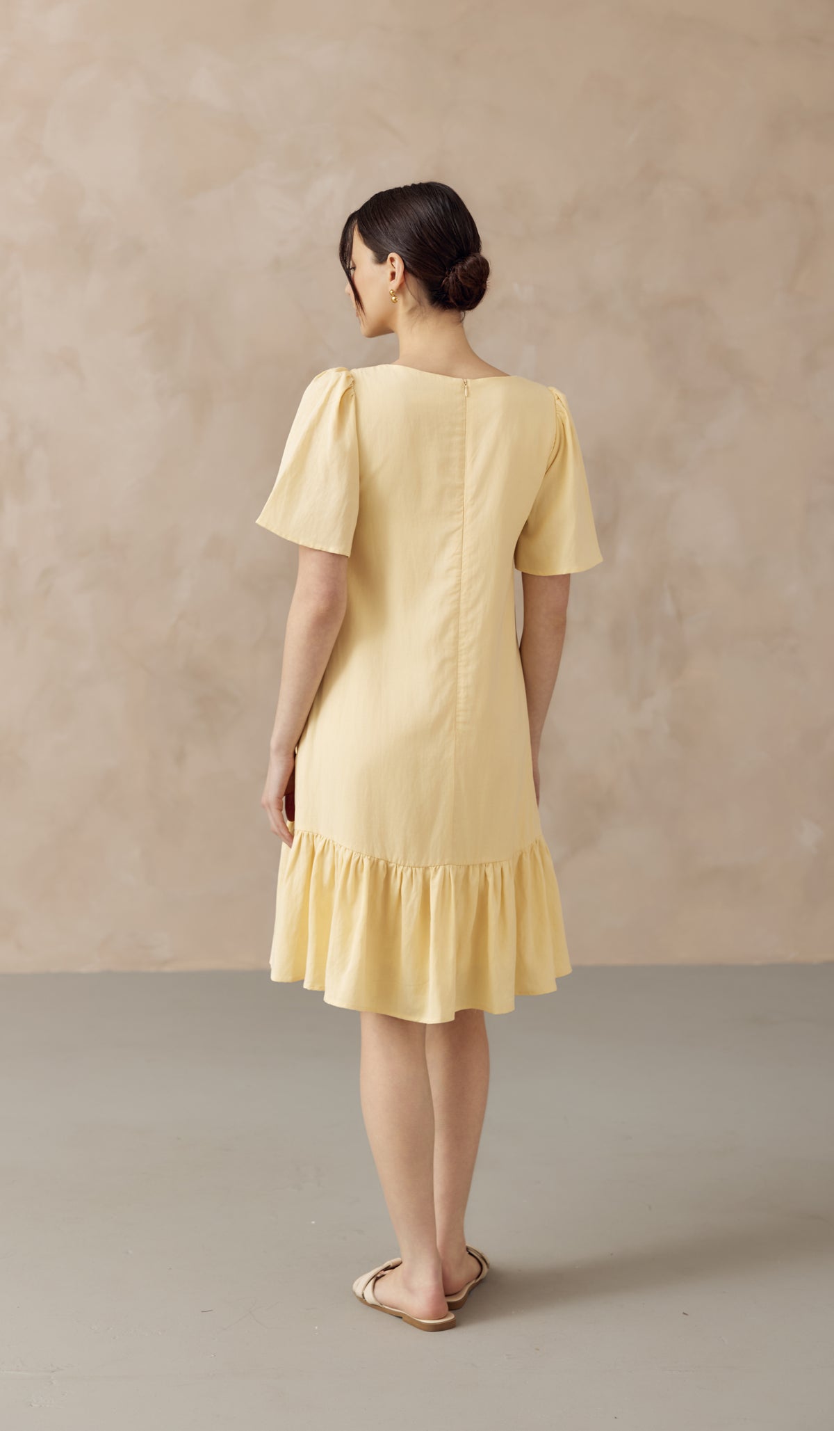 CARLINA NURSING LINEN DRESS W SIDE ZIPS BUTTER YELLOW