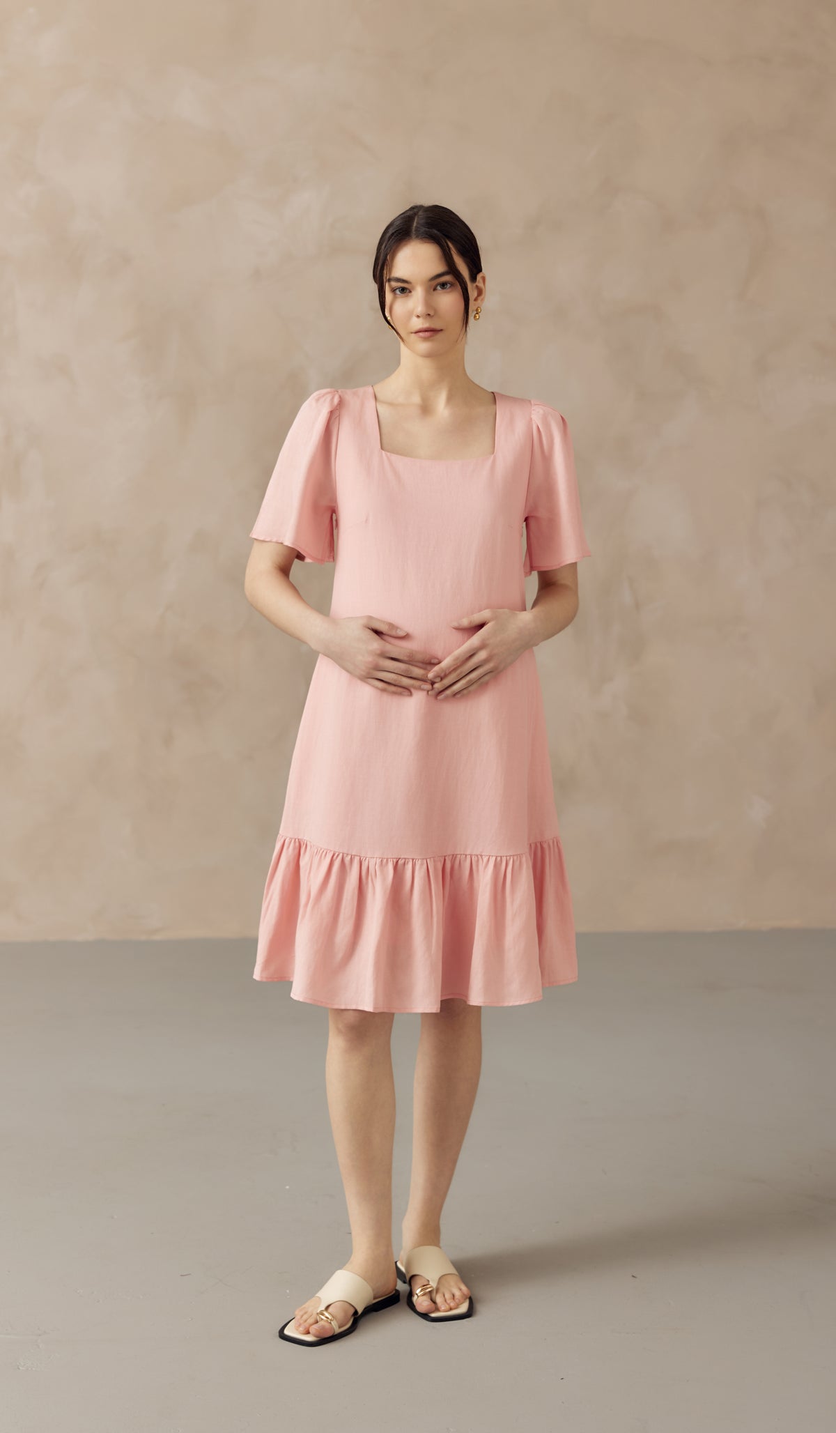 CARLINA NURSING LINEN DRESS W SIDE ZIPS LIGHT PINK