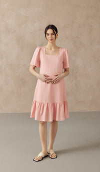 CARLINA NURSING LINEN DRESS W SIDE ZIPS LIGHT PINK