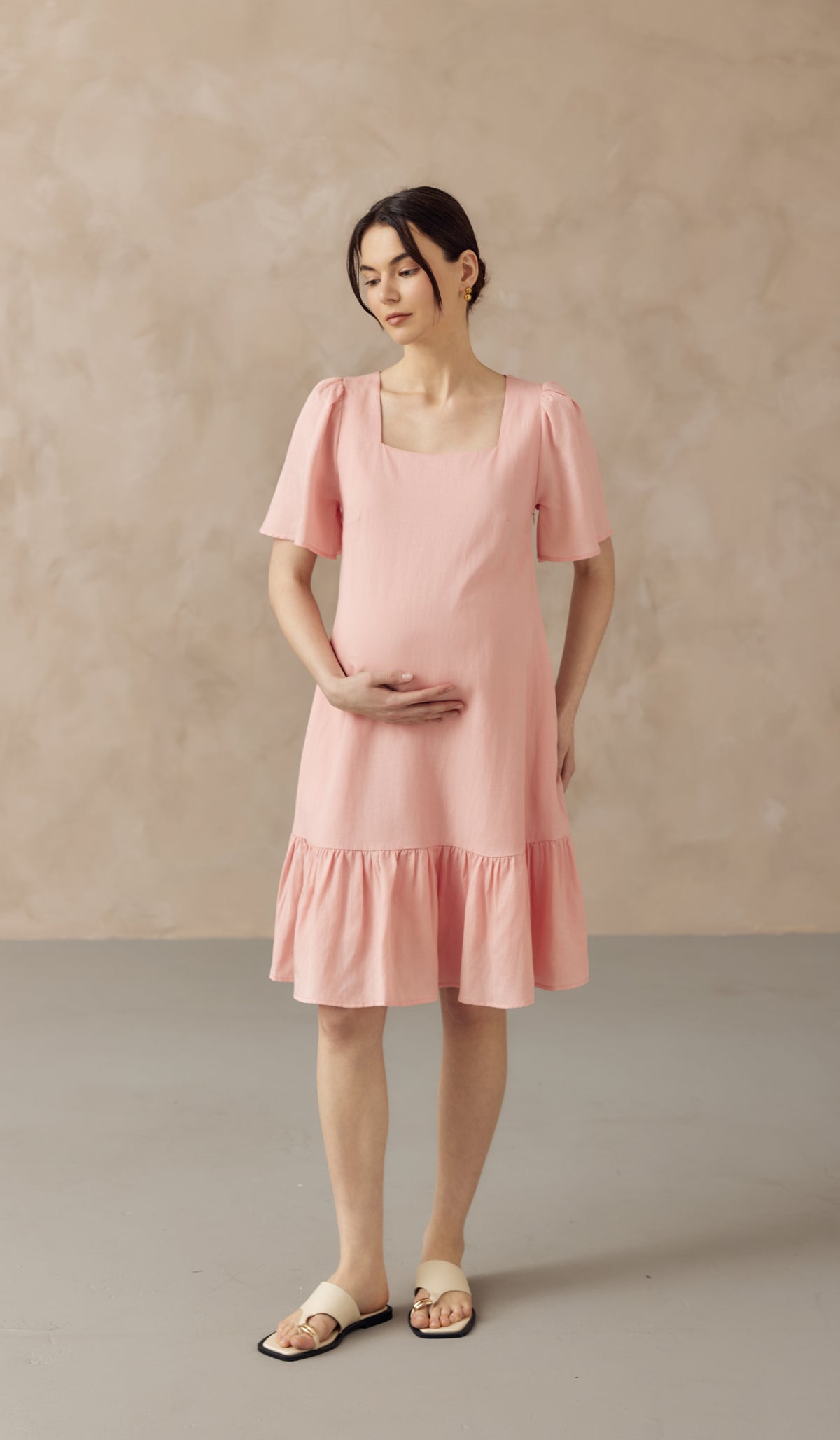 CARLINA NURSING LINEN DRESS W SIDE ZIPS LIGHT PINK
