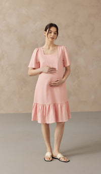 CARLINA NURSING LINEN DRESS W SIDE ZIPS LIGHT PINK