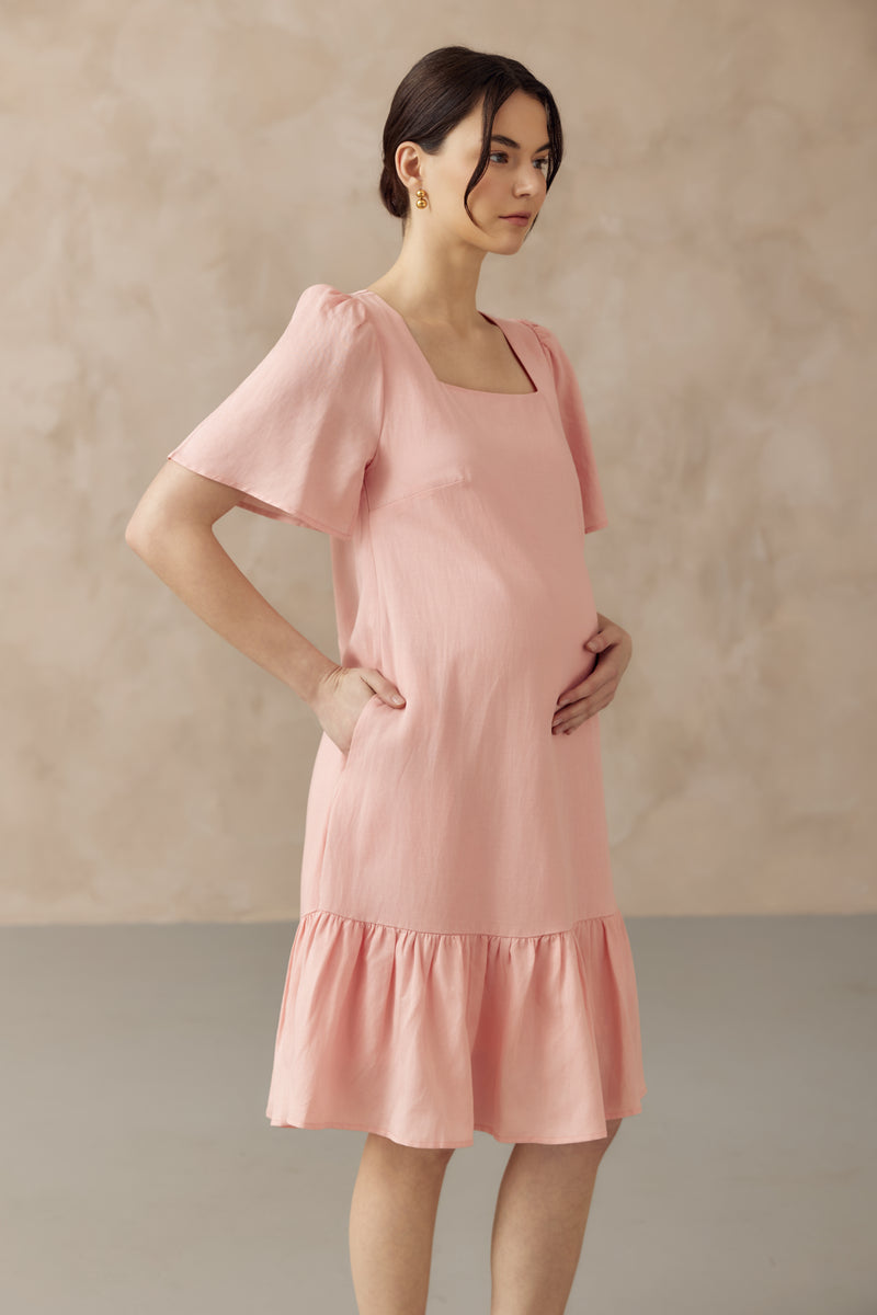 CARLINA NURSING LINEN DRESS W SIDE ZIPS LIGHT PINK