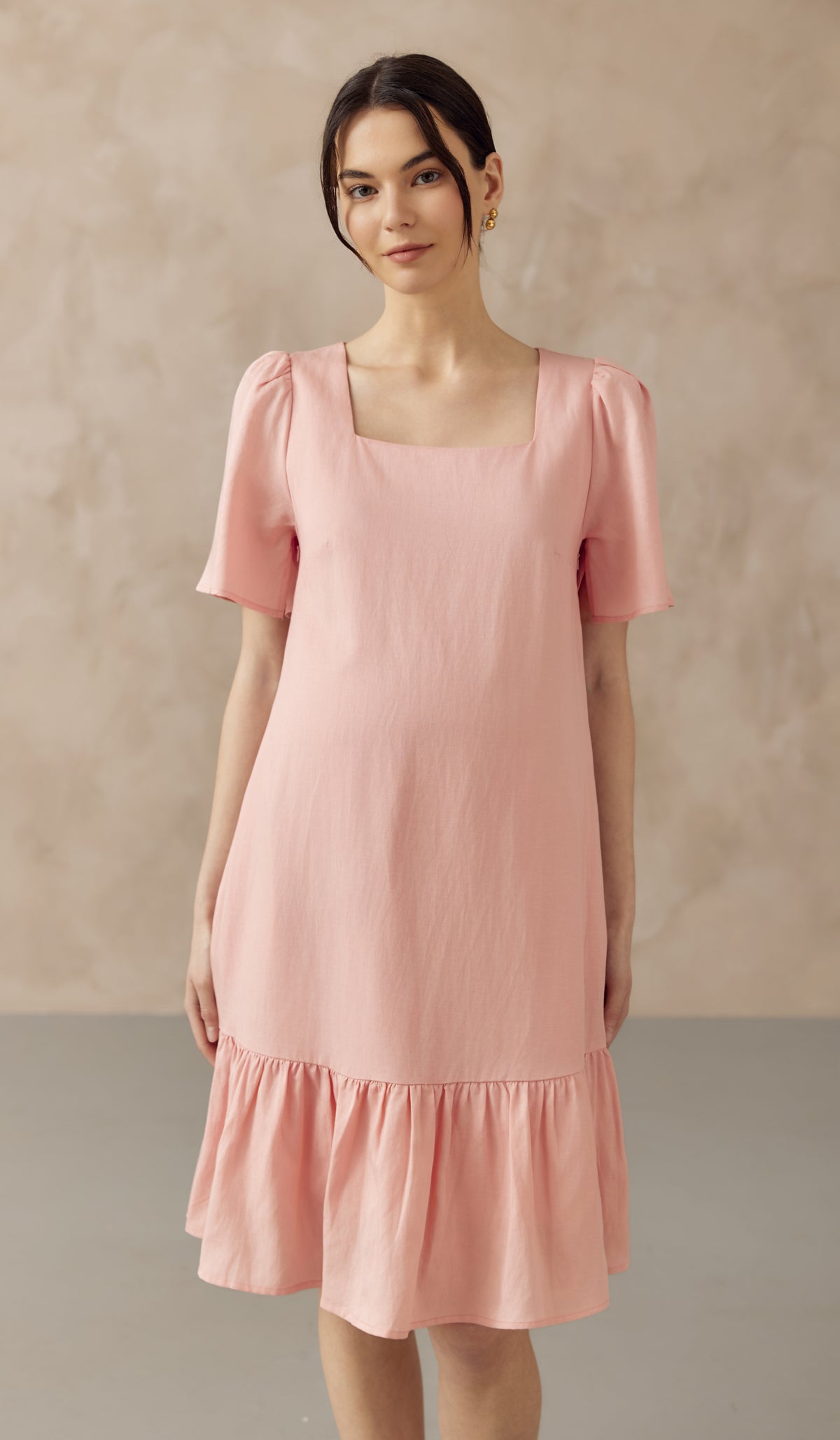 CARLINA NURSING LINEN DRESS W SIDE ZIPS LIGHT PINK