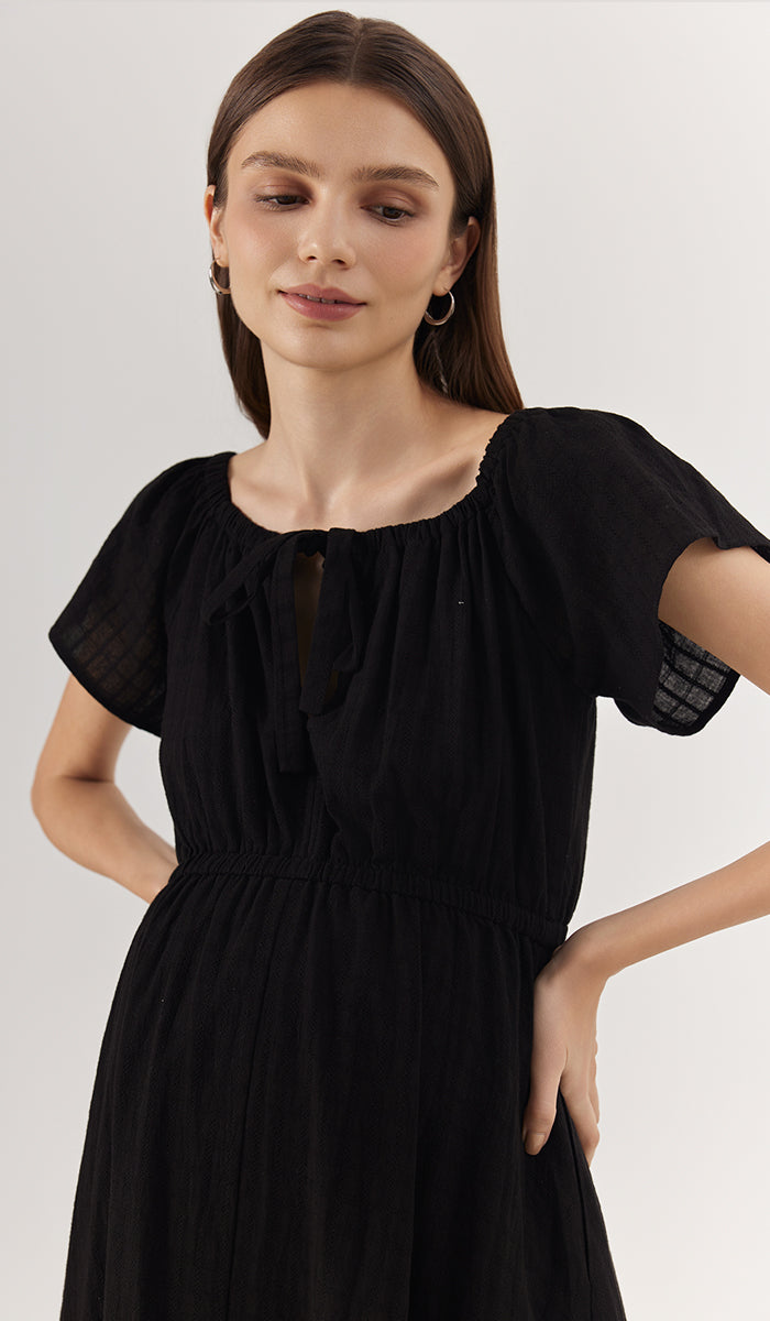 AMARA ELASTIC NECKLINE DRESS BLACK