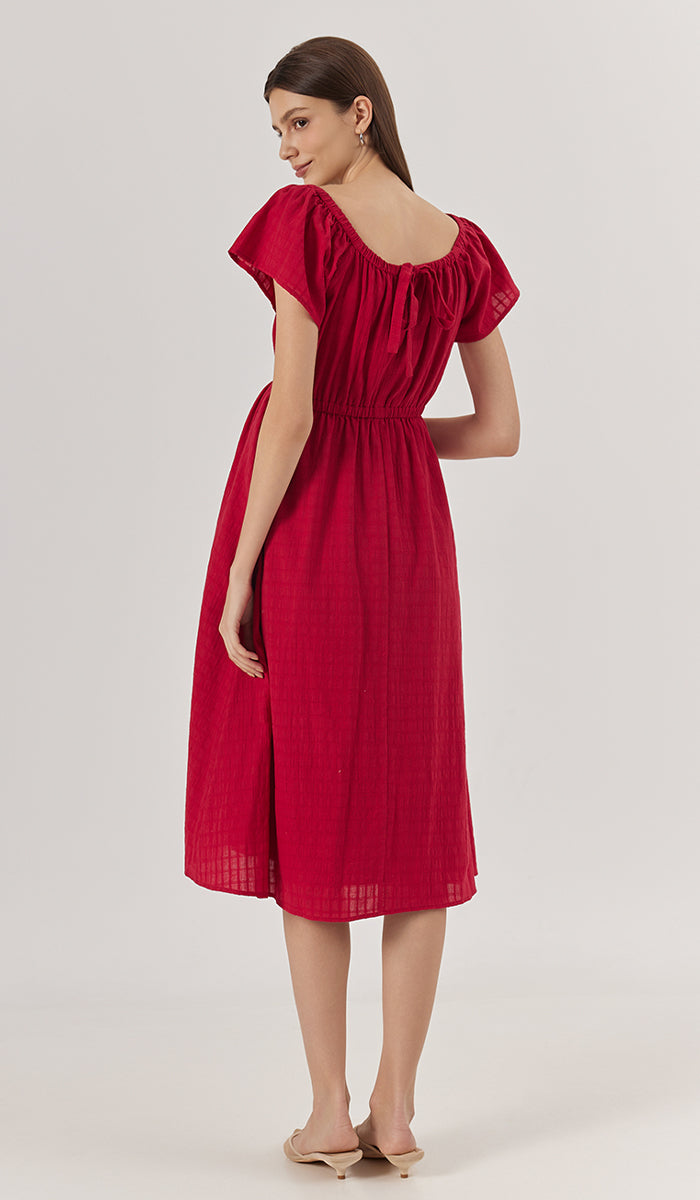 AMARA ELASTIC NECKLINE DRESS RED