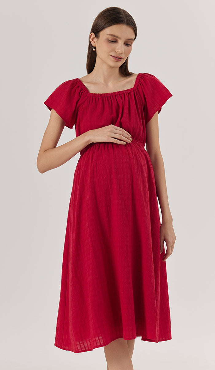 AMARA ELASTIC NECKLINE DRESS RED