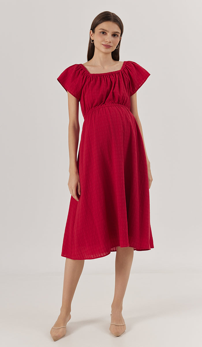 AMARA ELASTIC NECKLINE DRESS RED