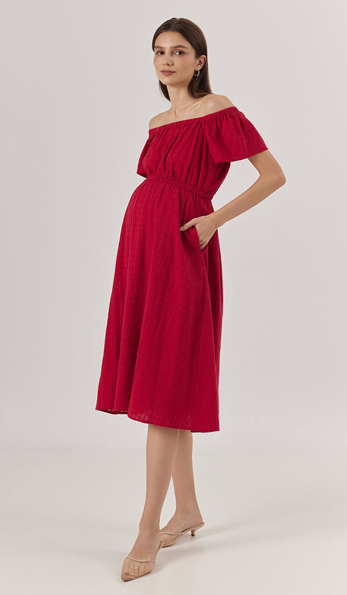 AMARA ELASTIC NECKLINE DRESS RED