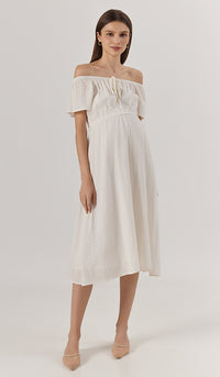 AMARA ELASTIC NECKLINE DRESS WHITE