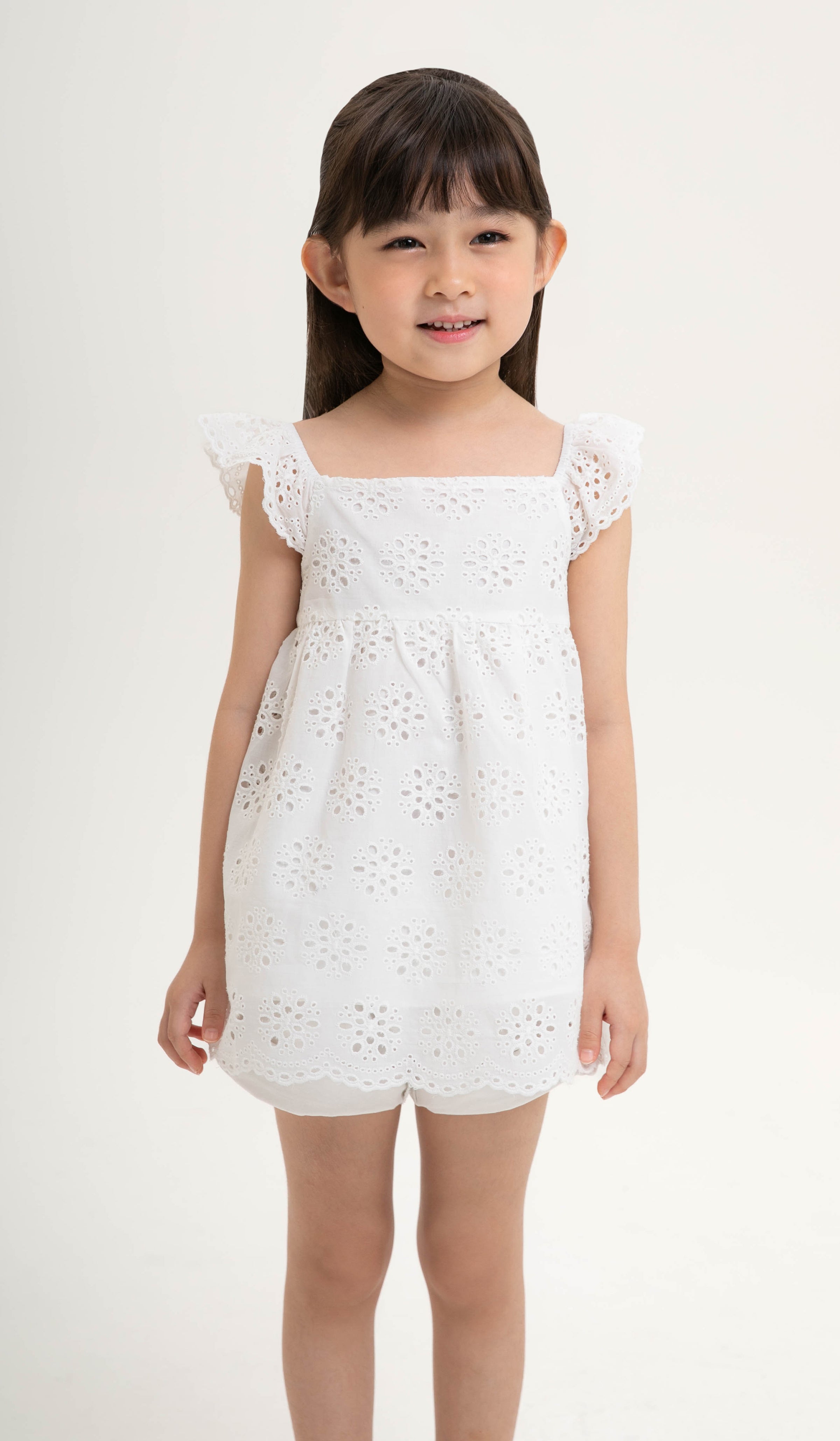 toddler crochet flutter-sleeve dress - ivory Baby Tiered Flutter-Sleeve Crochet Dress - Ivory