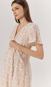 DIONE FLORAL FRONT ZIP NURSING DRESS PINK