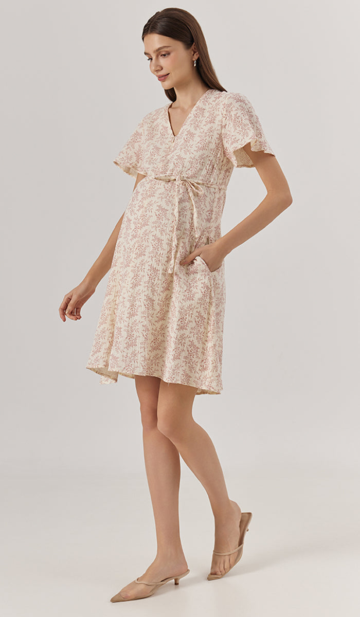 DIONE FLORAL FRONT ZIP NURSING DRESS PINK