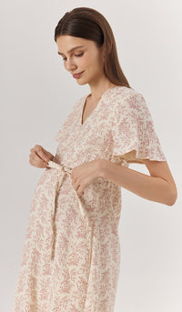 DIONE FLORAL FRONT ZIP NURSING DRESS PINK