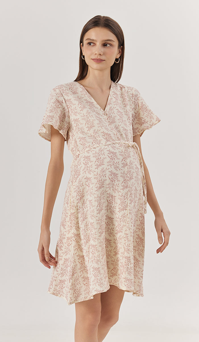 DIONE FLORAL FRONT ZIP NURSING DRESS PINK